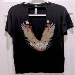 Distressed cutout v neck